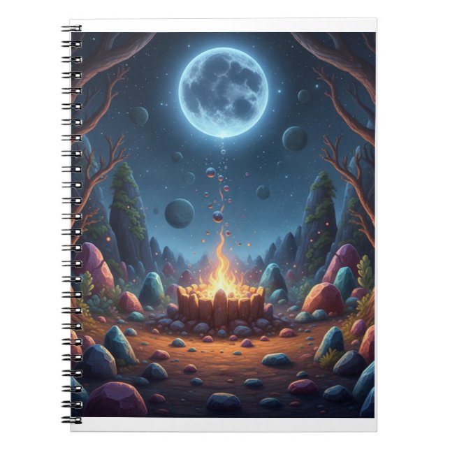 Cuaderno espiral de fantasía de fogata bajo luz lu (Frente)