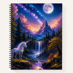 Cuaderno espiral de fantasía de unicornio bajo la