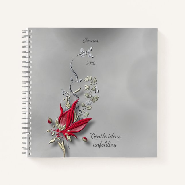Cuaderno espiral de flor de mariposa carmesí	 (Anverso)