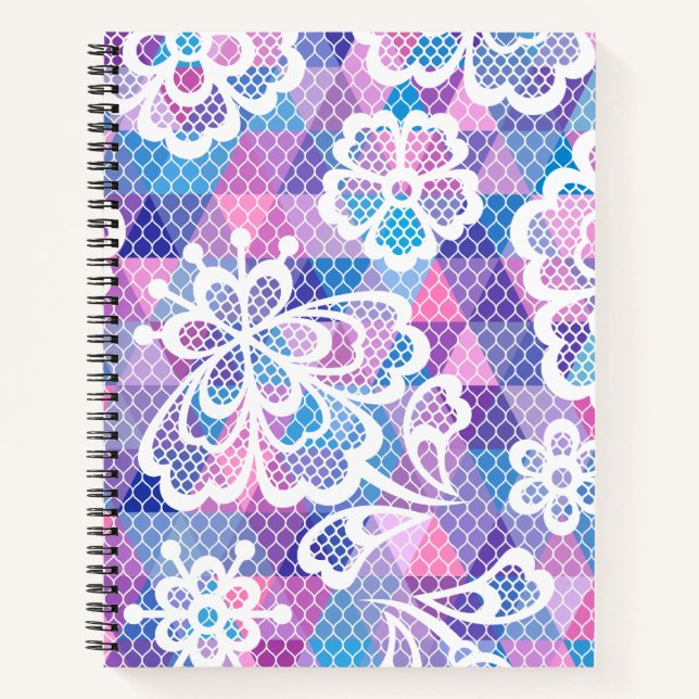 Cuaderno espiral de flores rosa y azul (Anverso)