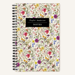 Cuaderno espiral de flores silvestres acuarela