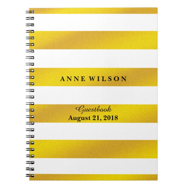 Cuaderno Espiral de fondo de bandas de oro y negro (Frente)