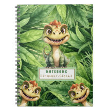 Cuaderno espiral de foto de dinosaurio con nombre 