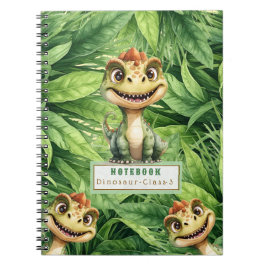 Cuaderno espiral de foto de dinosaurio con nombre 