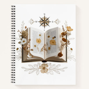 Cuaderno espiral de gatito caprichoso y flor prens