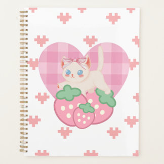 Cuaderno espiral de gatito lindo y corazón rosa de