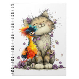 Cuaderno espiral de gato caprichoso y pájaro color