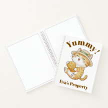 Cuaderno espiral de gato ginger Kawaii con pescado