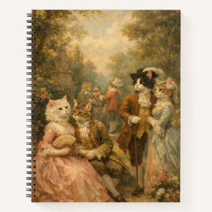 Cuaderno espiral de gatos en el jardín rococó
