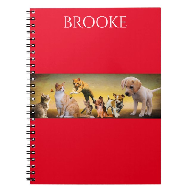 Cuaderno espiral de gatos y perros con nombre pers (Frente)
