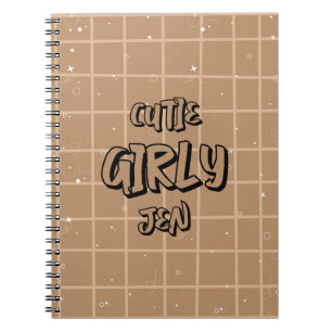 Cuaderno espiral de gingham marrón de niña linda