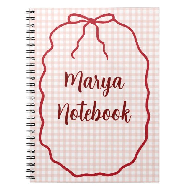 Cuaderno espiral de gingham personalizado | Nombre (Frente)