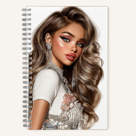 Cuaderno espiral de glamour de perla y rinestone