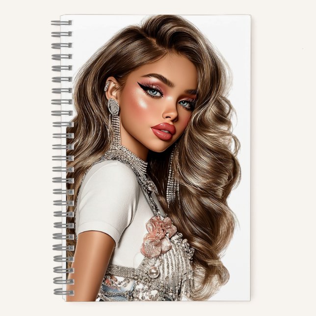 Cuaderno espiral de glamour de perla y rinestone (Anverso)