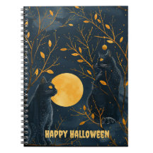 Cuaderno espiral de Halloween Feliz Gato Negro