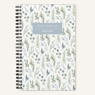 Cuaderno espiral de hojas azules y verdes acuarela