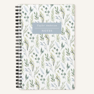 Cuaderno espiral de hojas azules y verdes acuarela