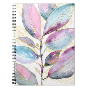 Cuaderno espiral de hojas botánicas de acuarela pa