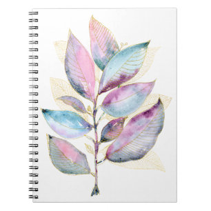 Cuaderno espiral de hojas botánicas de acuarela pa