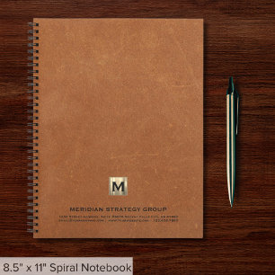 Cuaderno Espiral de impresión de cuero elegante monograma