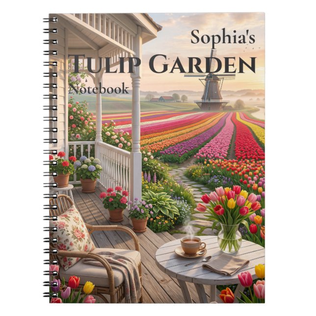 Cuaderno espiral de jardín de tulipanes personaliz (Frente)