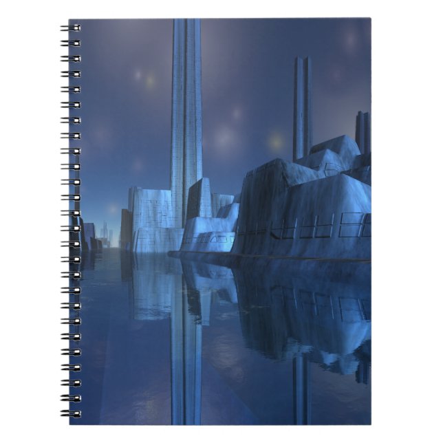 Cuaderno espiral de la ciudad extranjera azul del (Frente)