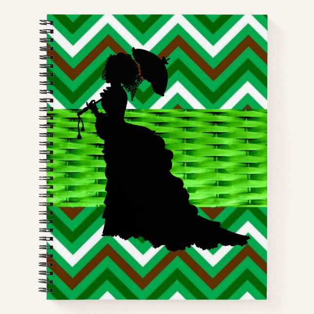 Cuaderno Espiral de la dama de Chevron blanco verde (Anverso)