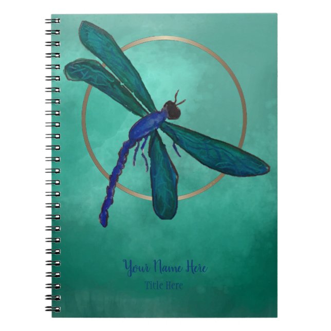 Cuaderno espiral de la libélula azul y verde (Frente)