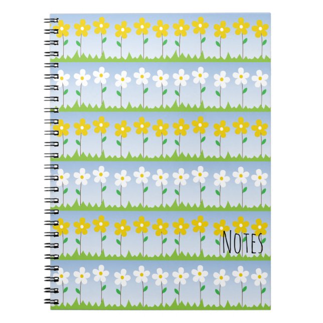 Cuaderno espiral de las flores amarillas y blancas (Frente)