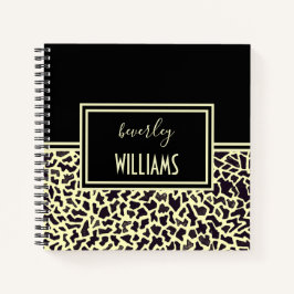 Cuaderno espiral de leopardo crema negro personali