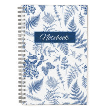 Cuaderno espiral de lujo floral botánico azul