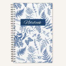Cuaderno espiral de lujo floral botánico azul
