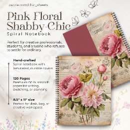 Cuaderno espiral de lujo rosa shabby-chic floral 2