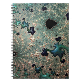 Cuaderno espiral de Mandelbrot esmeralda y dorado