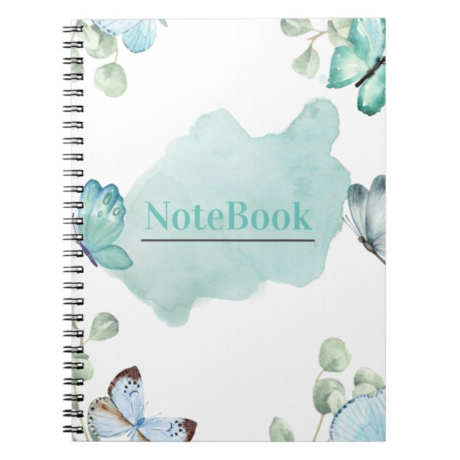 Cuaderno Espiral de mariposa estética azul y blanca (80 P.) (Frente)