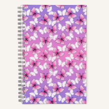 Cuaderno espiral de mariposa rosa y blanca bonita
