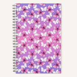 Cuaderno espiral de mariposa rosa y blanca bonita