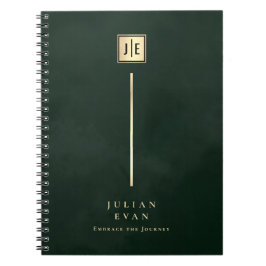 Cuaderno Espiral de monograma dorado verde esmeralda oscuro