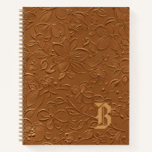 Cuaderno espiral de monograma floral de cobre eleg