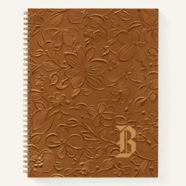 Cuaderno espiral de monograma floral de cobre eleg