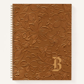 Cuaderno espiral de monograma floral de cobre eleg