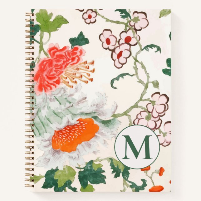 Cuaderno Espiral de monograma floral elegante (Anverso)