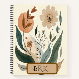 Cuaderno espiral de monograma floral personalizado