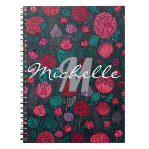 Cuaderno Espiral de monograma glamuroso en blanco y negro