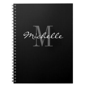 Cuaderno espiral de monograma negro y blanco glamo