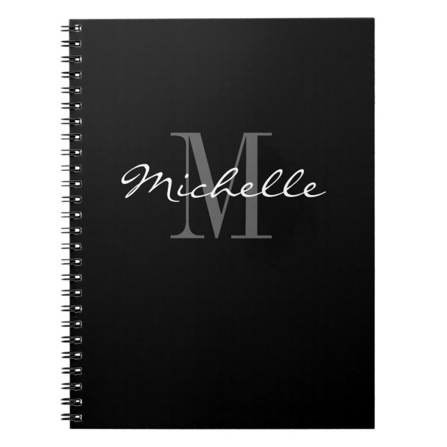 Cuaderno espiral de monograma negro y blanco glamo (Frente)