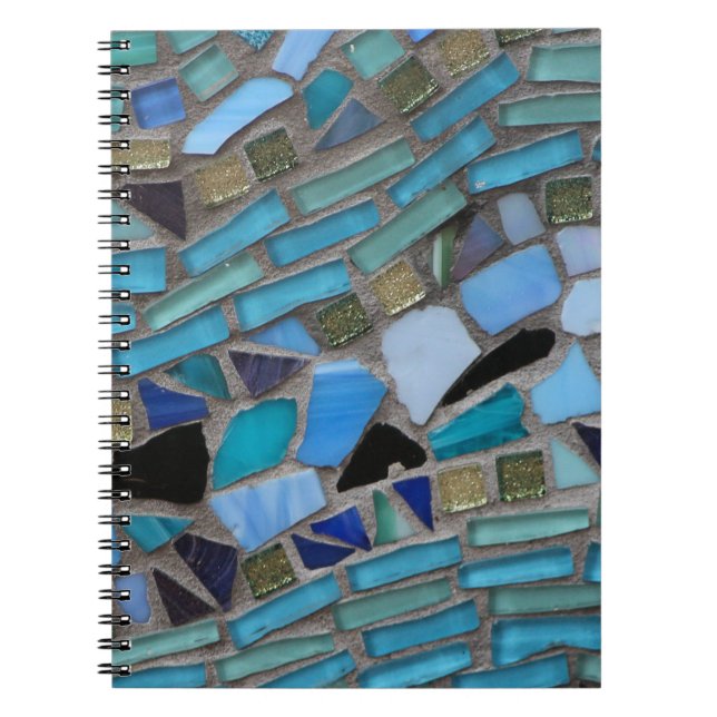 Cuaderno Espiral de mosaico de vidrio azul del mar (Frente)