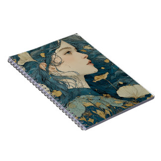 Cuaderno espiral de mujer floral Art Nouveau