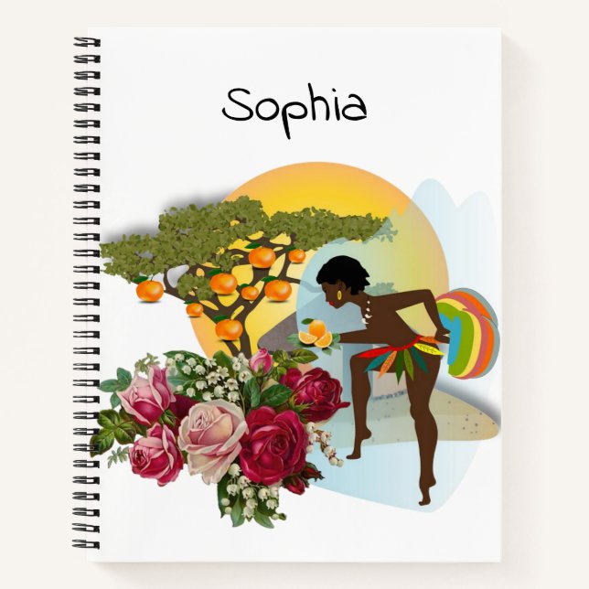 Cuaderno Espiral de mujeres africanas Rosas floral (Anverso)