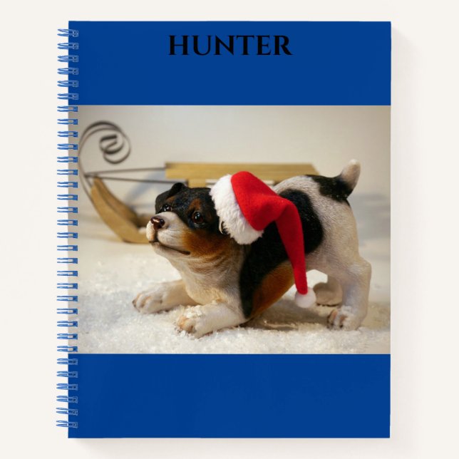 Cuaderno espiral de Navidad de perro con nombre pe (Anverso)